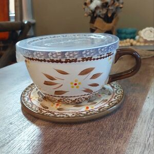 Temptations By Tara Old World Brown Mug 24 Oz Lid With Trivet Green Olive